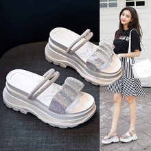 夏季外穿chao轻时尚水钻两穿凉鞋网红厚底松糕潮搭女鞋7.5cm圆头