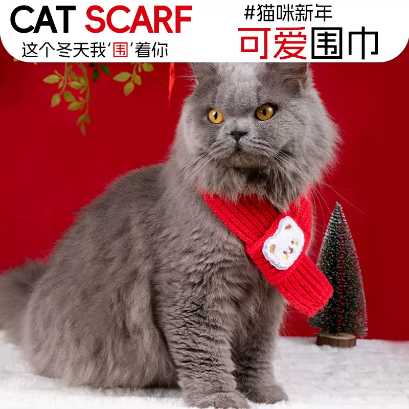 猫咪新年围脖可爱新品毛线宠物围巾围兜狗狗保暖配饰红色喜庆新年