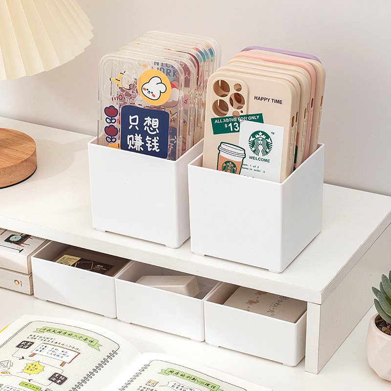 4WAZ批发高颜值办公室收纳盒小方盒杂物用品便利贴便签纸塑料盒茶