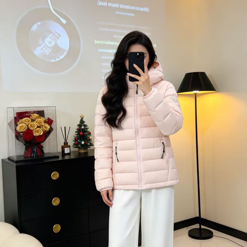 2026 new foreign trade style: lightweight, ultra-light, warm, and stylish pink winter coat with a hood, designed to be slimming and versatile