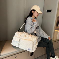 跨境新款休閒旅行包男女大容量短途行李包菱格時尚瑜伽運動健身包