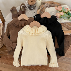 檸里秋冬新款女童雙層荷葉領打底毛衣小童花邊領毛衣女寶內搭毛衣