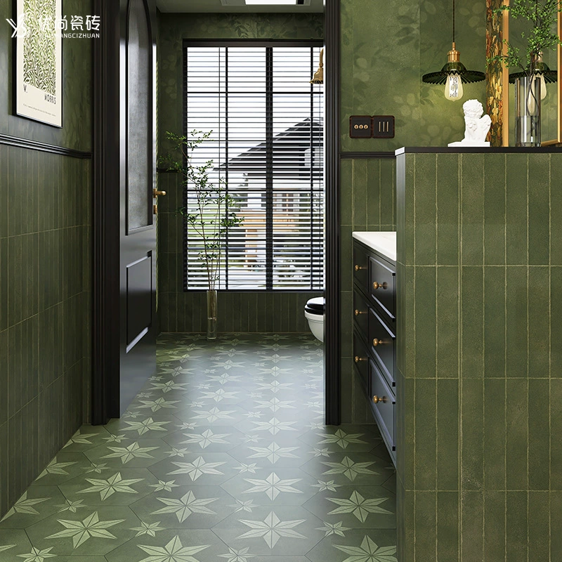 Французская зеленая шестиугольная плитка в стиле ретро, ​​плитка для ванной комнаты, туалета, балкона, кухонная плитка, нескользящая напольная плитка для входа в ресторан
