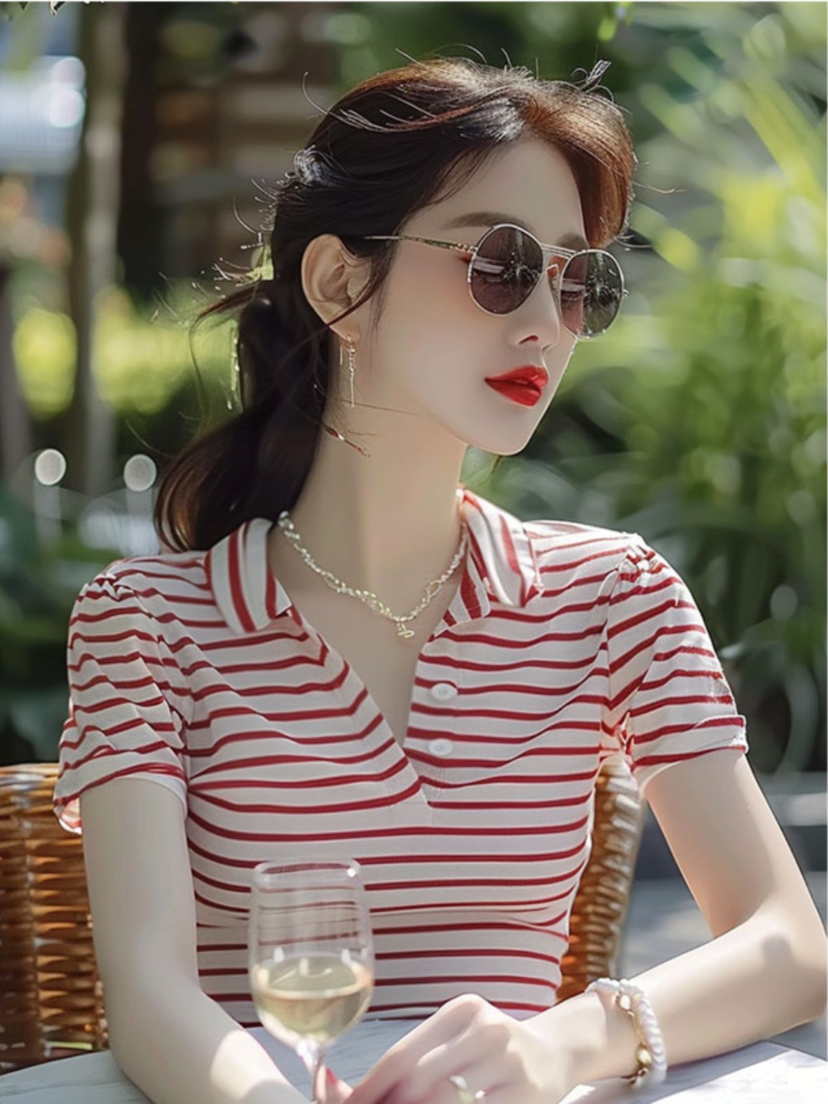 Áo thun polo kẻ sọc tay ngắn thiết kế thời trang mùa hè dành cho nữ — áo phông sọc chi tiết 9