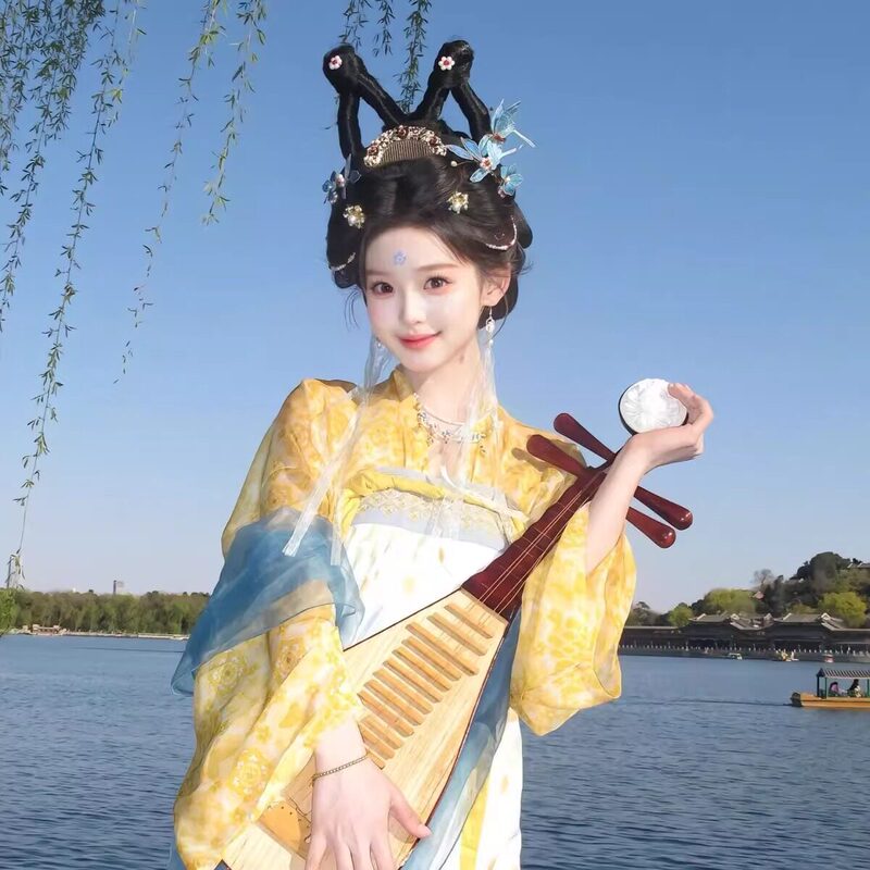 Tang Dynasty-Style Daily Hanfu for Women, Restored Embroidered Tang Dynasty-Style High-Waisted Skirt, Ethereal Daily Skirt, Spring and Summer Thin Printed Set Tang Dynasty-Style Daily Hanfu for Women, Restored Embroidered Tang Dynasty-Style High-Waisted Skirt, Ethereal Daily Skirt, Spring and Summer Thin Printed Set
