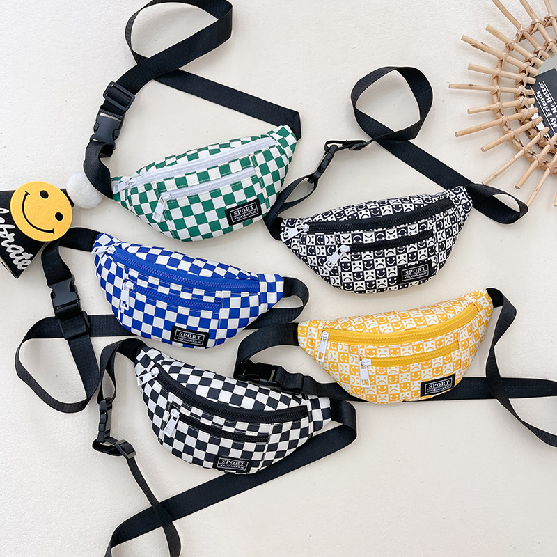 Children's Crossbody Bag New Trend Retro Korean Style Versatile Boy's Waist Bag Korean Style Versatile Checkered Single Shoulder Crossbody Bag
