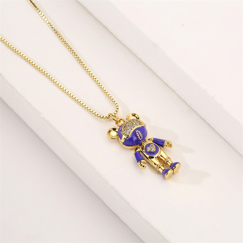Fashion Bear Copper Enamel Plating Inlay Zircon Pendant Necklace 1 Piece
