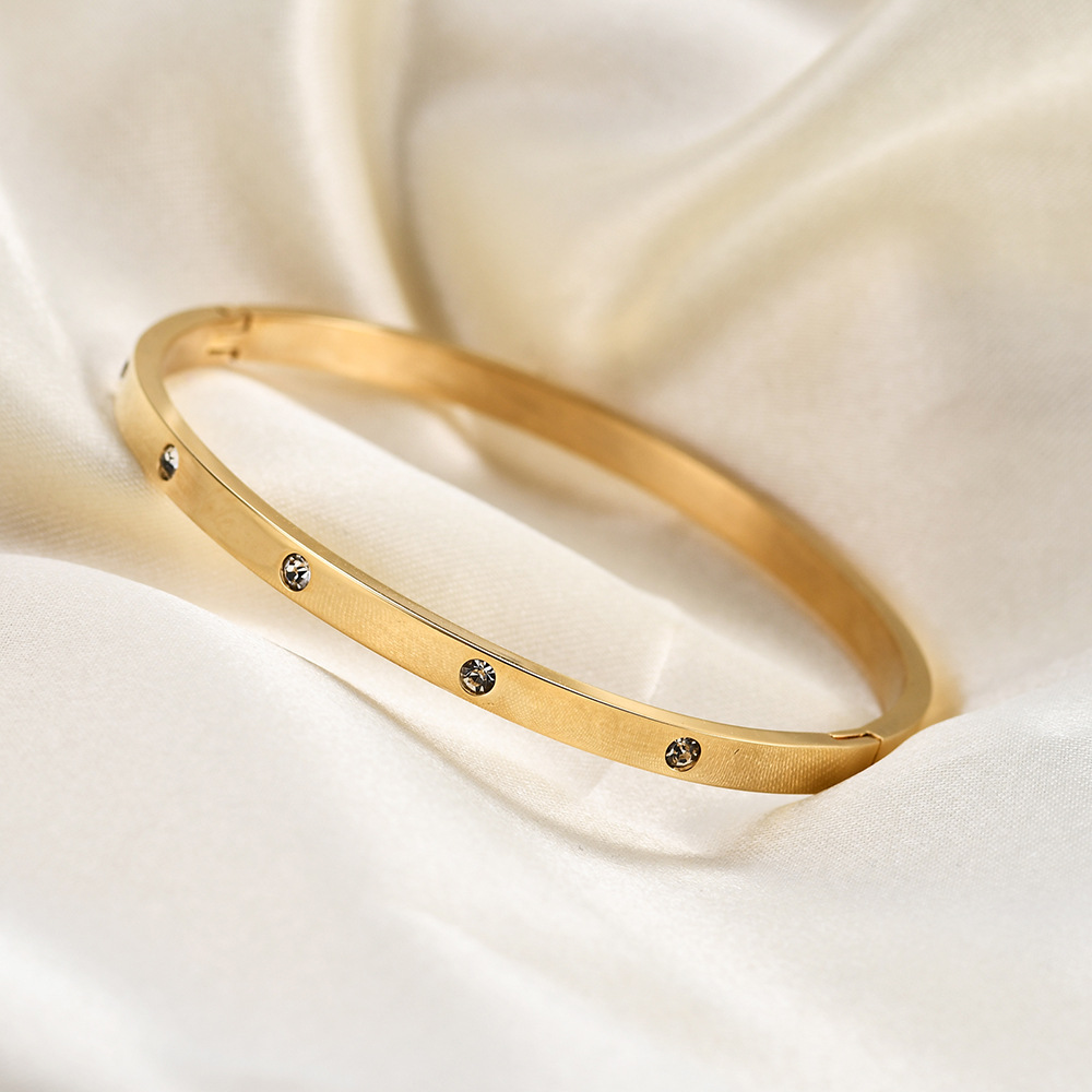 Elegant Round Stainless Steel Plating Artificial Rhinestones Bangle