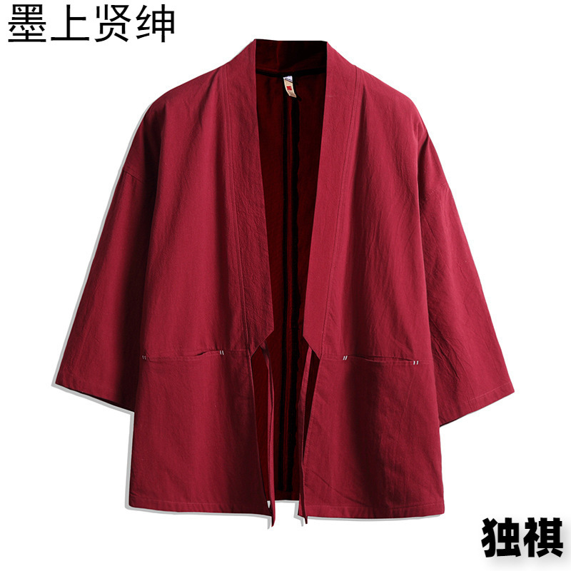 Comercio exterior verano nuevo estilo chino estilo Hanfu estilo japonés chaqueta de kimono para hombre chaqueta de manga de cinco puntos chaqueta de moda