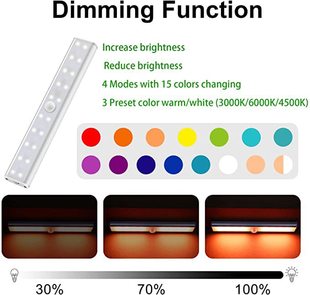 48Led under Cabinet Lighting 15 Colors Rechargeable Dimmable under Cabinet Lights Remote Control under Desk Lights Human Sensor
