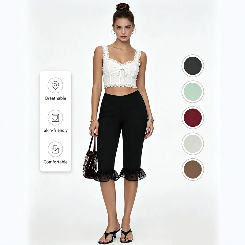 Amazon's new Capri pants with mesh ruffle hems, high elasticity, slim fit, casual pants