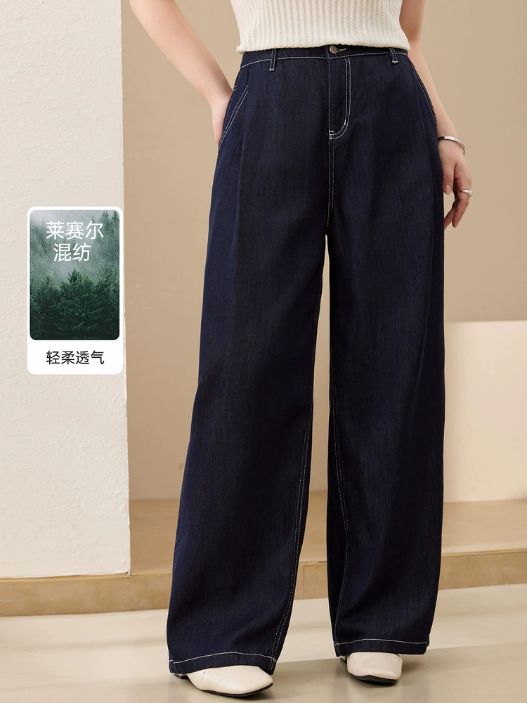 Retro trousers, dark blue autumn jeans, plus size