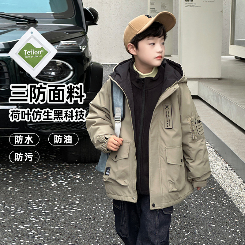 2026 Winter Three-Proof Boys' Cotton-padded Jacket/Workwear Set (3-in-1) for Medium and Large Children