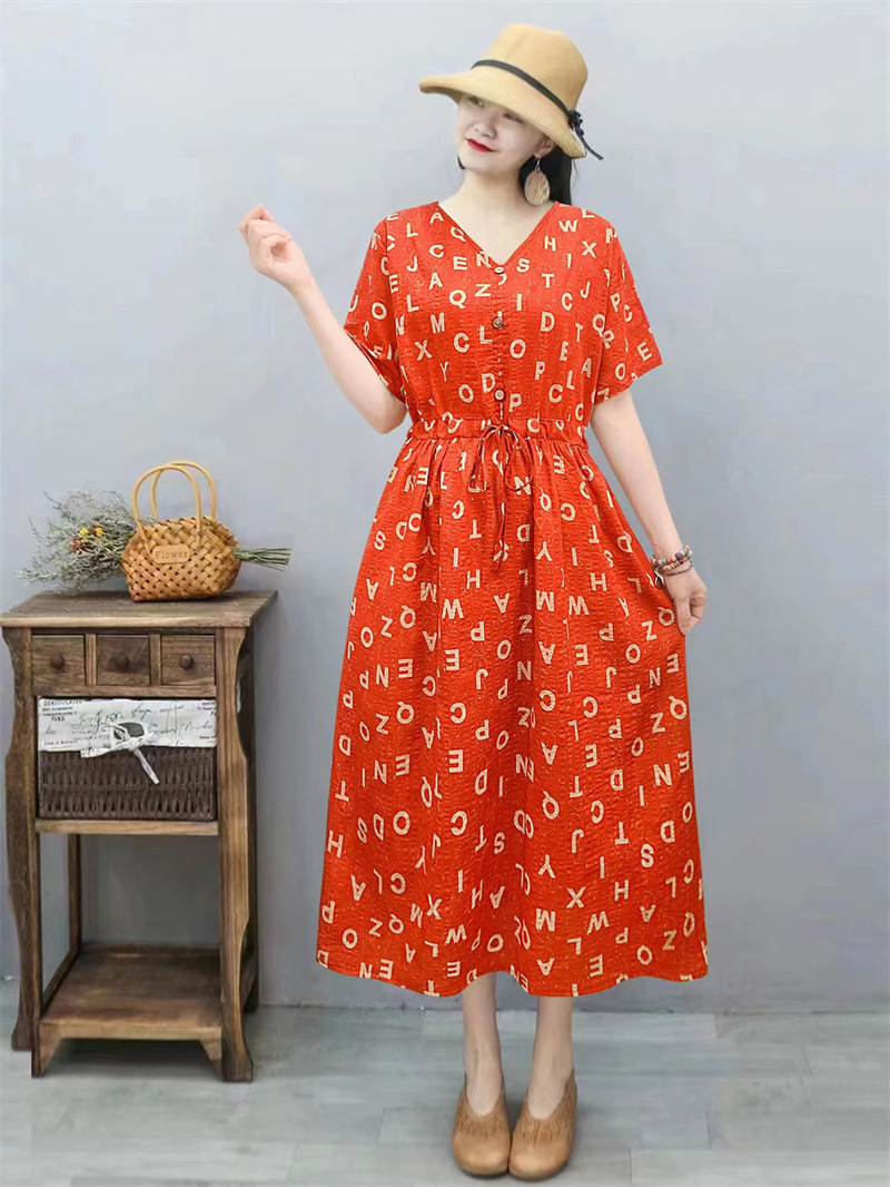 Women's Swing Dress Casual Vintage Style V Neck Printing Short Sleeve Printing Midi Dress Daily display picture 3