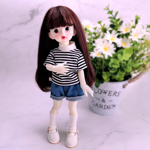 BJD6 Women's Pure Cotton T-Shirt, Denim Work Pants, Shorts, Striped Top, Casual Short-Sleeved Sweatshirt
