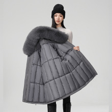 派克服女中长款韩版修身显瘦大毛领内里加棉连帽棉服外套厂家代发