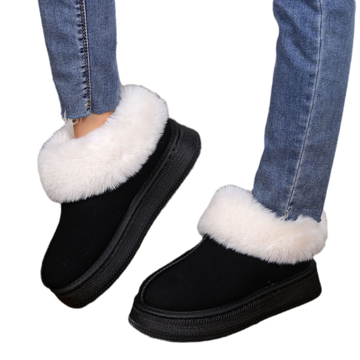 New thick soled short cylinder thick slip-on lazy cotton shoes_voghion.com