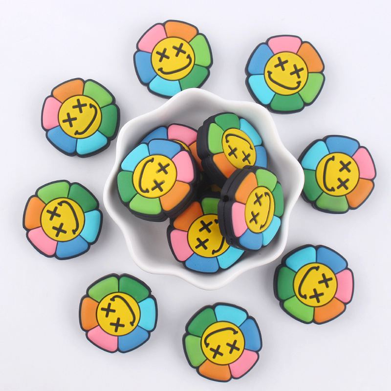 Nuevos bebés dibujos animados flores de sol creativas DIY bebé silicona molars tetina accesorios de cadena