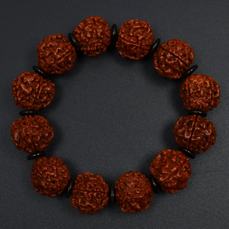 Bodhi Rosary Bracelet, Walnut Round Beads, Multiple Diameters 8–20 mm, Hand-Strung