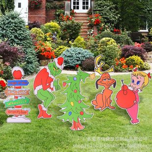 2025 Amazon New Christmas Floor Card Outdoor Courtyard Grinch Girl Puppy Christmas Party Decoration