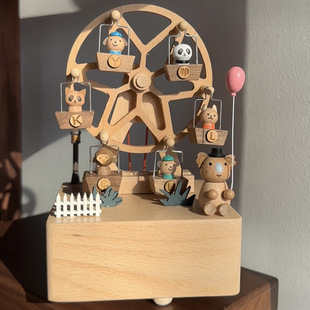 Creative Ornaments Music Box Carousel Ferris Wheel Wooden Rotating Music Box Birthday Gift Children and Girls Gifts