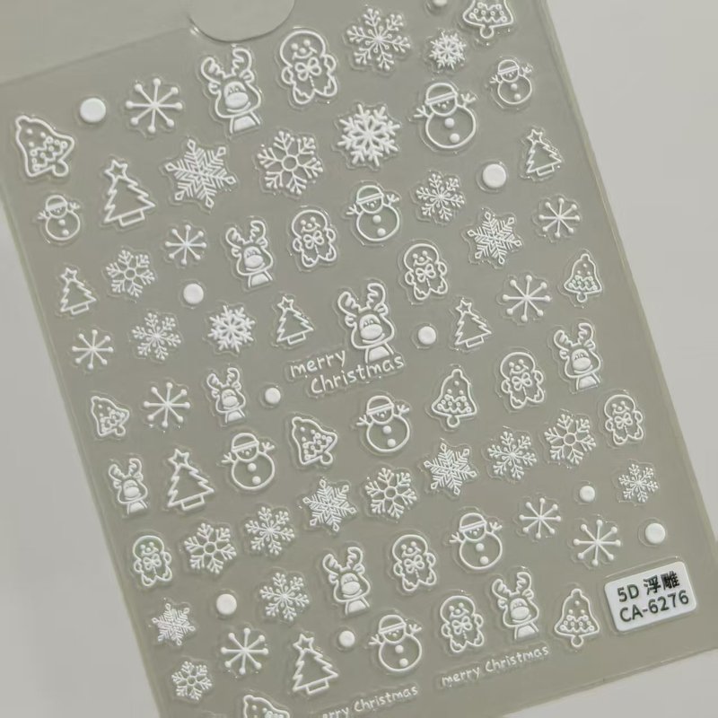 冬季圣诞雪花美甲贴纸5D浮雕立体白色镂空雪花指甲贴纸饰品 CA款|undefined
