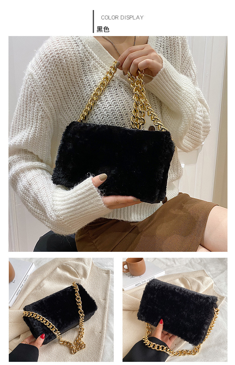 Simple Fashion Solid Color Plush Chain Shoulder Square Bag Wholesale Nihaojewelry display picture 16