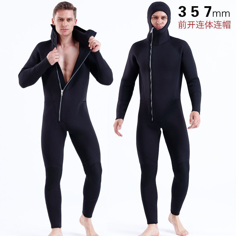 3-5-7mm Conjoined Hooded Wetsuit A diving suit Cold proof keep warm outdoors Swimming Wetsuit Snorkeling service