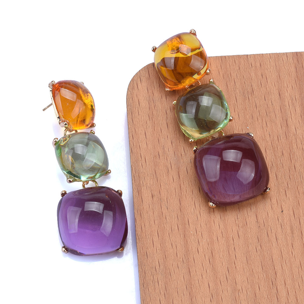 Inlay Design Exaggerated Square Metal Inlay Resin Women's Drop Earrings