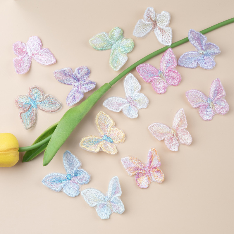 刺繍単層色糸蝶布ステッカー衣類アクセサリーデカール DIY ガーゼスカート漢服頭飾りオーガンザパッチステッカー|undefined