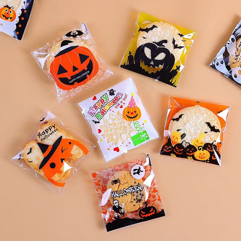 跨境万圣节笑脸南瓜饼干包装袋OPP自粘袋烘焙点心袋小精灵糖果袋