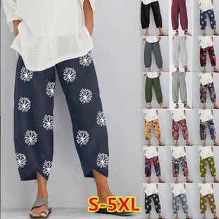 Spot S-5XL European and American Amazon cross-border women's spring and summer multi-color printing fashion loose pocket casual pants women