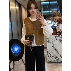 欧货高级感刺绣马甲女2025秋季新款无袖圆领纽扣百搭洋气马夹外套