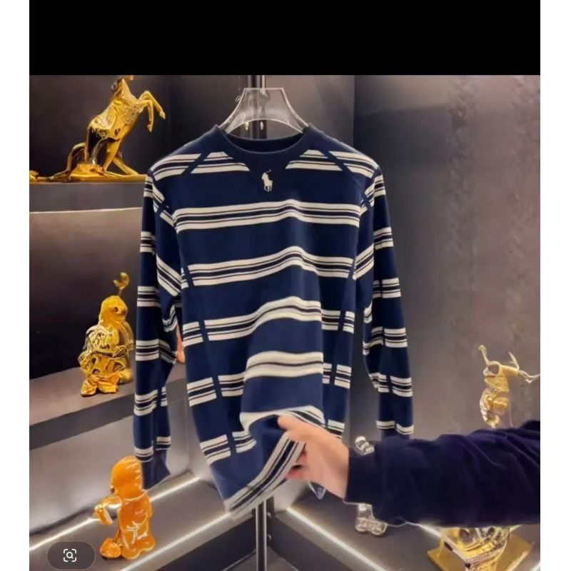秋季新款男士蓝白条纹圆领长袖卫衣轻奢简约舒适亲肤时尚百搭上衣|undefined