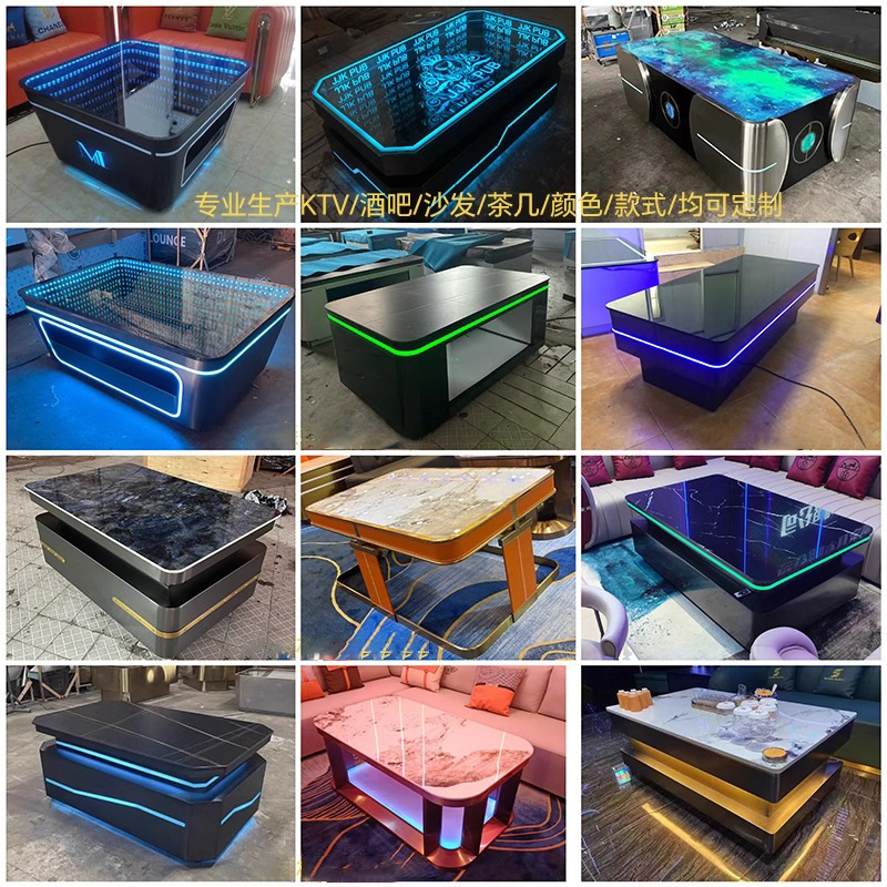 Nightclub Bar Ktv Illuminated Coffee Table Tempered Glass Stainless Steel Metal Slate Marble Bar Table