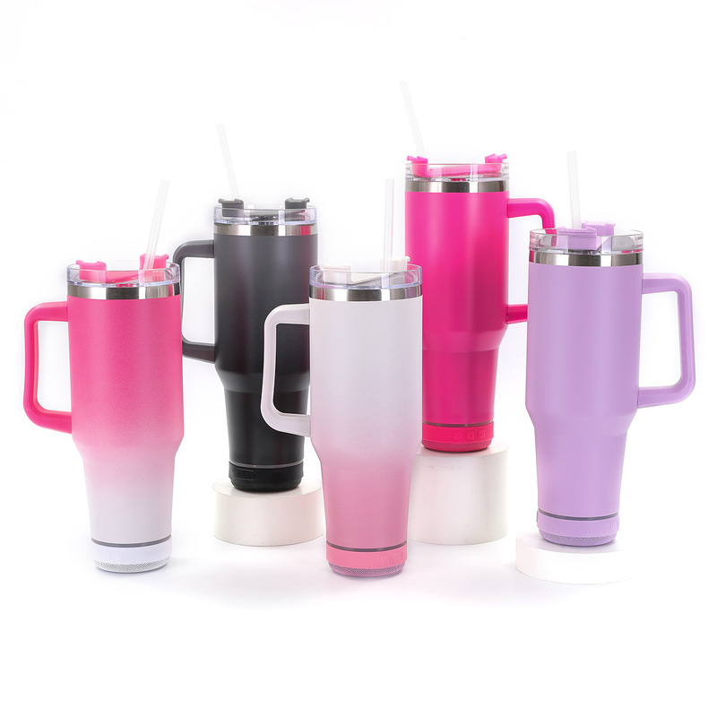Cross-Border Portable Bluetooth Speaker Ice Cup 40oz Second Generation Car Cup 304 Stainless Steel Car Handle Thermos Cup