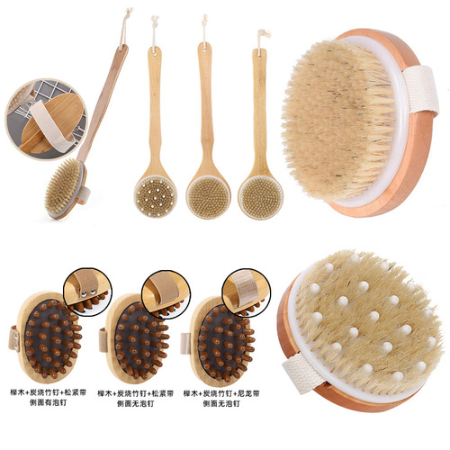 Wooden long-handled bath boar bristle brush shower brush bath brush back scrubber massage brush back scrubber shower brush
