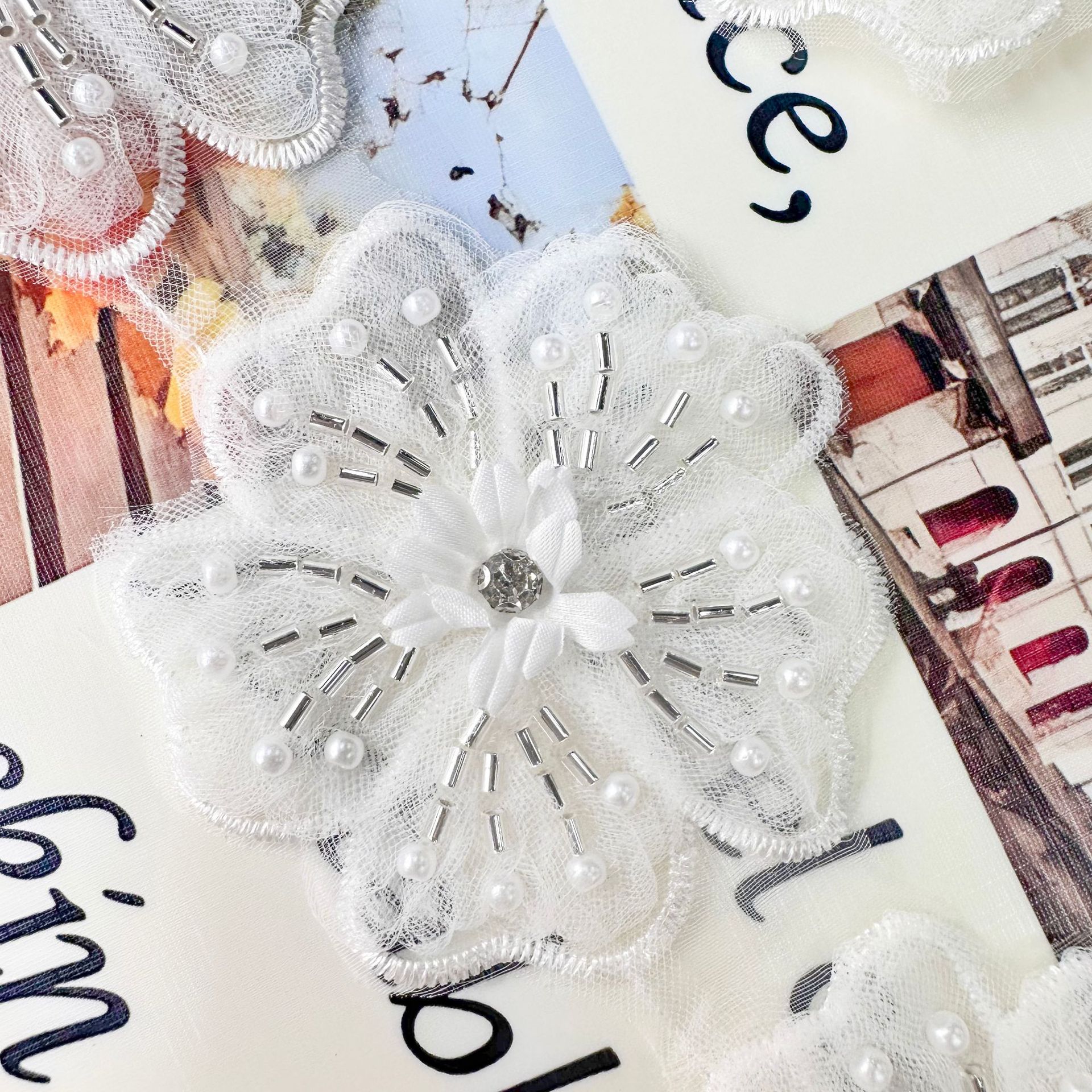 Flores blancas hermosas parches de encaje ropa infantil zapatos sombreros bolsas joyas para el cabello accesorios decoración diy al por mayor image 3