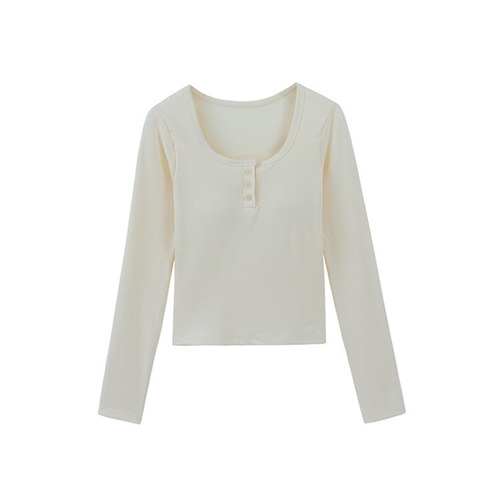 PINK FLOCKED COTTON LAYERED TOP women's autumn winter short sleeve warm innerwear T-shirt with square collar and ribbed shoulder