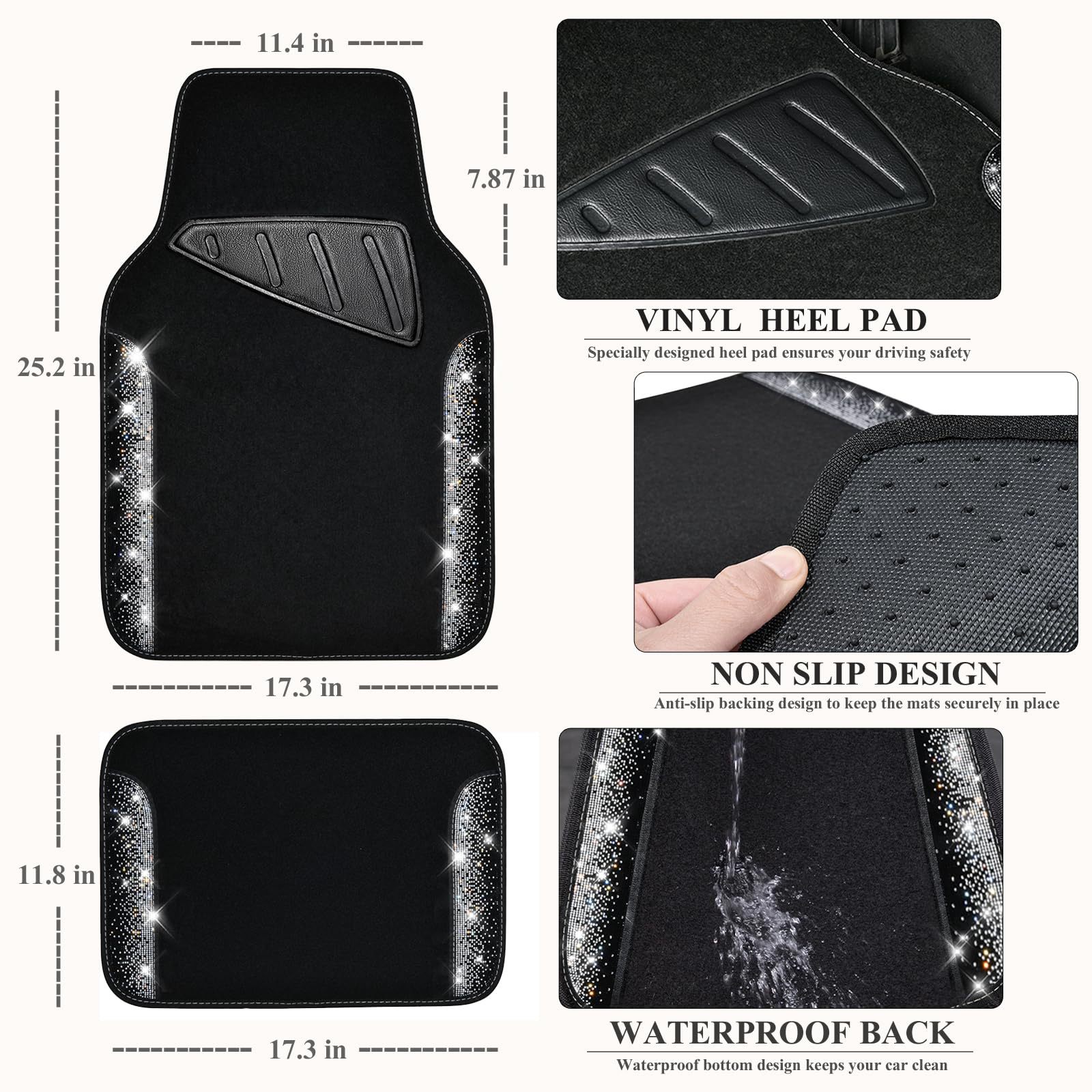 Cross-Border Foreign Trade Crystal-Encrusted Diamond Car Floor Mats, Universal Fashionable Shiny Carpet, Pvc Waterproof and Dirt-Resistant 4-Piece Set