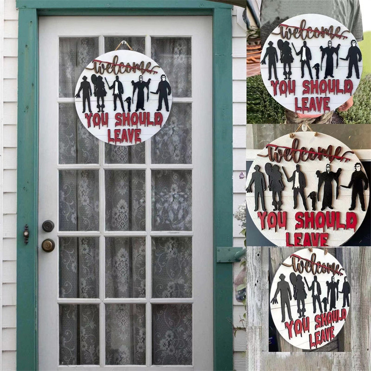 Horror Welcome Sign at the front door Horror Welcome Sign Halloween wreath decoration holiday doorplate