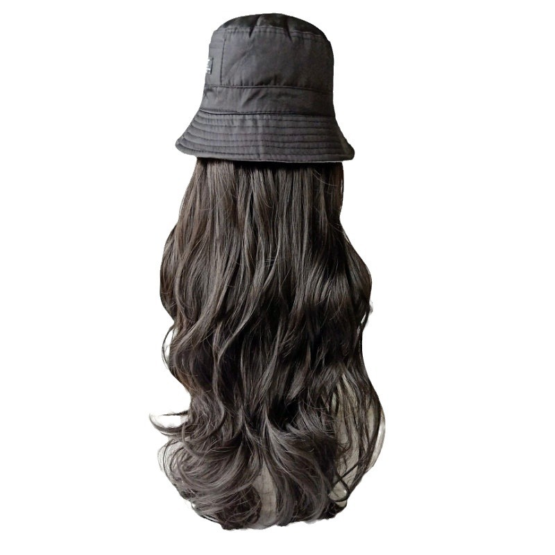 parrucca donna cappello da pescatore capelli lunghi ricci meccanismo in fibra integrato capelli lunghi onda grande_voghion.com