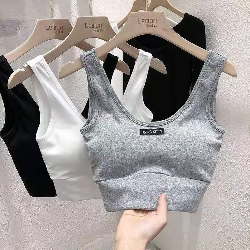 Спортивное нижнее белье, однотонный базовый жилет в Корейском стиле, Женский Топ-труба с отделкой для йоги, чистый хлопок, облегающая универсальная нагрудная подкладка