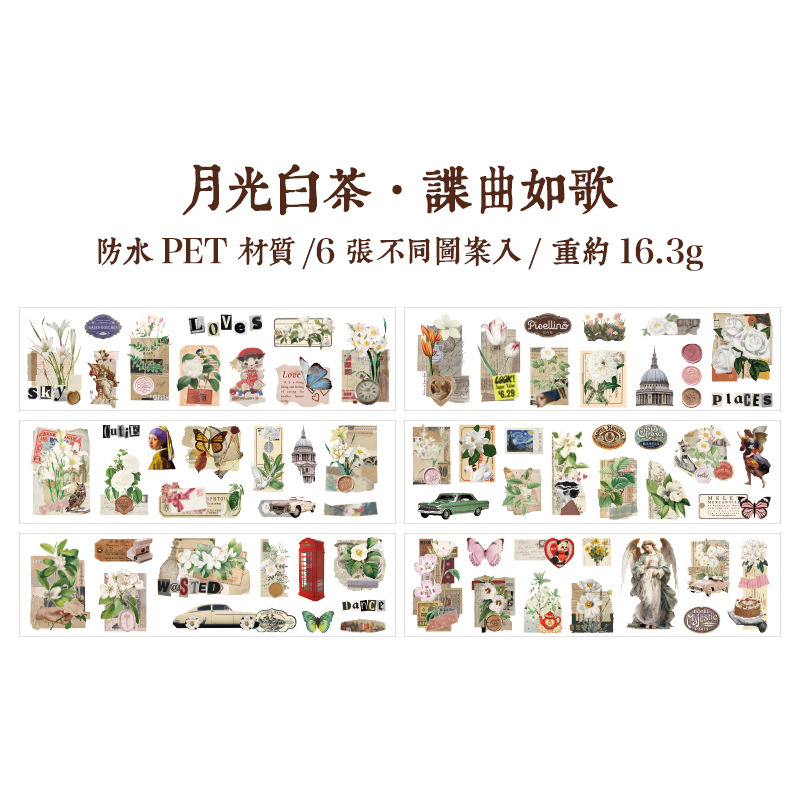 Wanfang Hua Nian pegatinas impermeables transparentes para mascotas diy diario de mano material decorativo retro flor pegatinas de plantas
