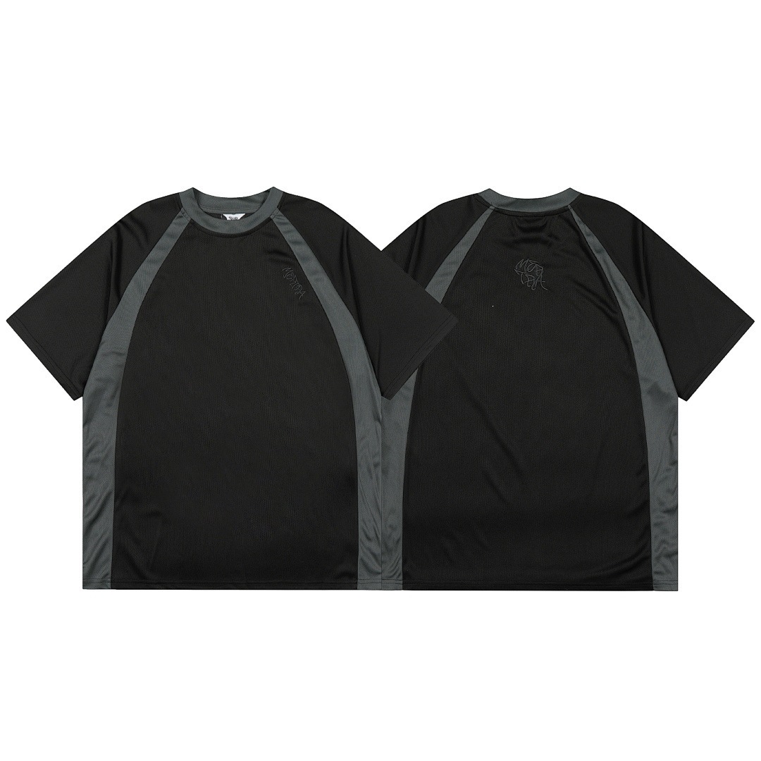 Mertra Embroidered Letter Logo Raglan T-shirt Black Grey