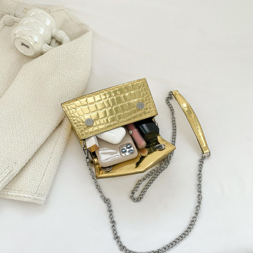 Cross-border bags for women  new style simple and fashionable patent leather shiny hand-held shoulder crossbody bag stone pattern small square bag