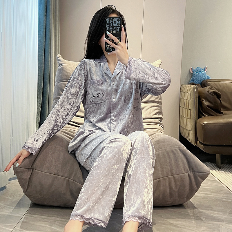 Pajamas for Women, Autumn and Winter New Style, Velvet Long-Sleeved Cardigan Set, Popular on Social Media, Dropshipping, Light Luxury Gold Diamond Velvet Loungewear Pajamas for Women, Autumn and Winter New Style, Velvet Long-Sleeved Cardigan Set, Popular on Social Media, Dropshipping, Light Luxury Gold Diamond Velvet Loungewear