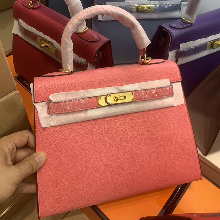 Women's handbag with palm pattern, Kelly bag, 2026 new model, trendy crossbody bag, genuine leather shoulder bag with lock design