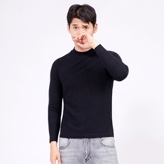 2024新款發熱德絨男士半高領保暖衣發熱纖維雙面絨肩拼接打底T恤