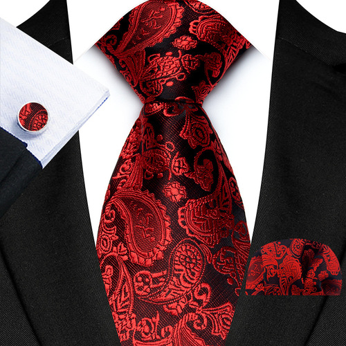 Factory New  Paisley Pattern Men's Wedding Suit Tie Pocket Square Cuff Set